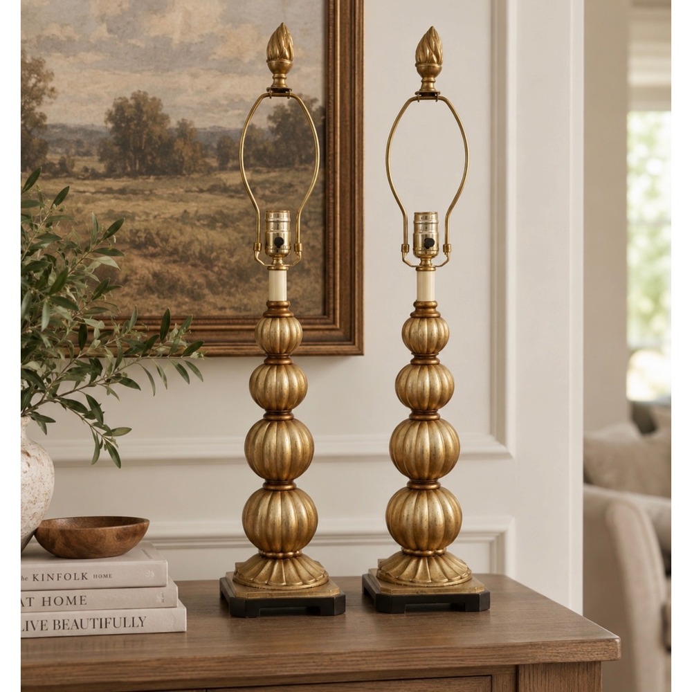 Uttermost Lighting Gold Stacked Gourd Table Lamps Pair Fluted Metallic 31 Inch